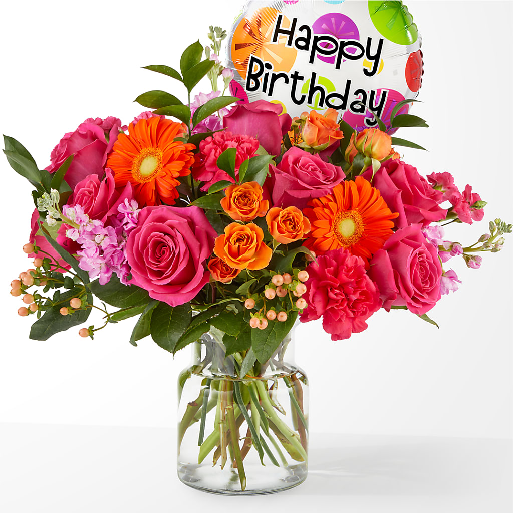 Fiesta Bouquet with Birthday Balloon – My Enchanted Florist, Sandy Spring MD