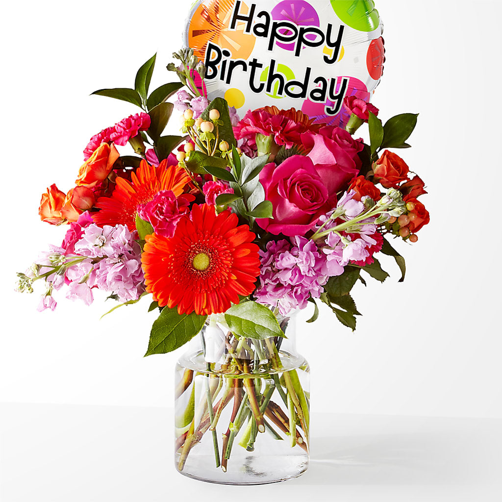 Fiesta Bouquet with Birthday Balloon – My Enchanted Florist, Sandy Spring MD