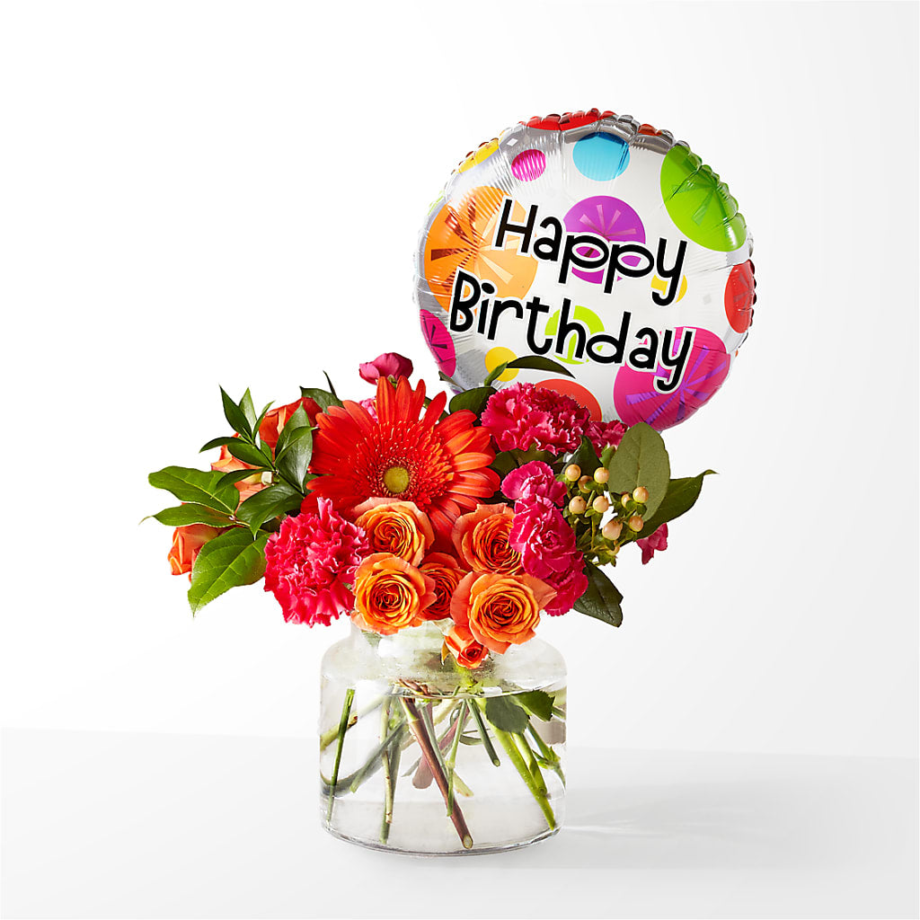 Fiesta Bouquet with Birthday Balloon – My Enchanted Florist, Sandy Spring MD