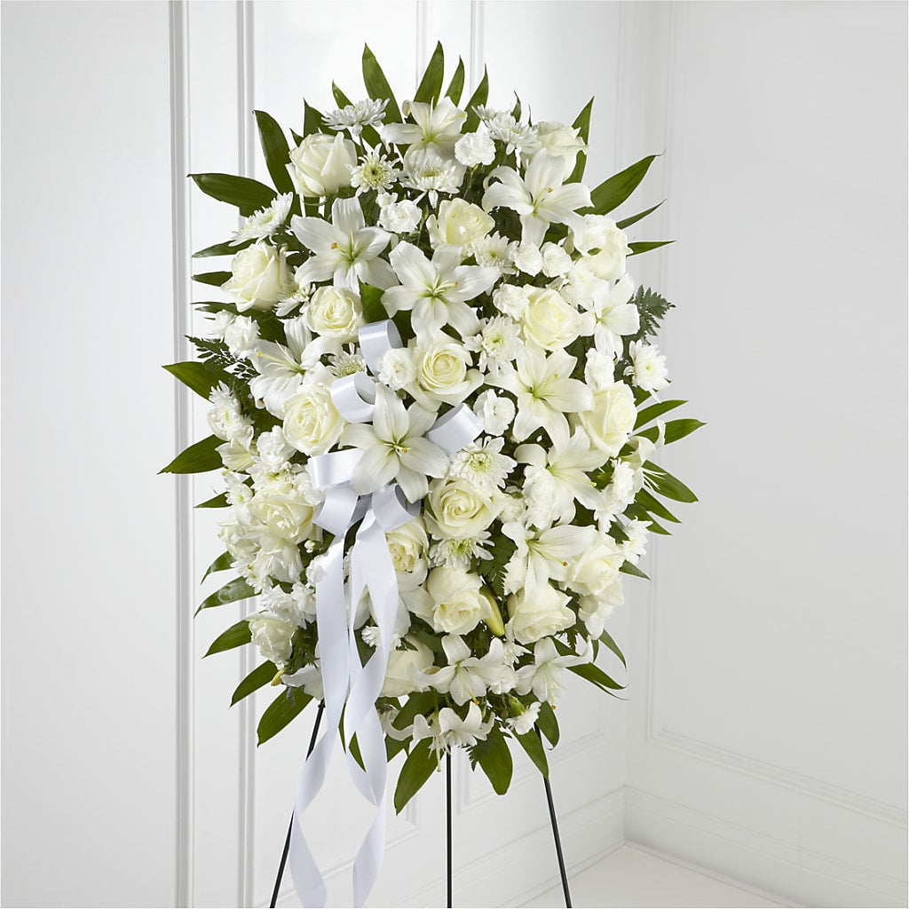 Exquisite Tribute Standing Spray-White Ribbon – My Enchanted Florist, Sandy Spring MD