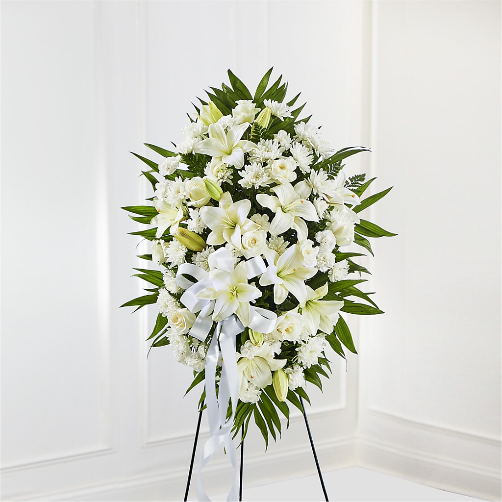 Exquisite Tribute Standing Spray-White Ribbon – My Enchanted Florist, Sandy Spring MD