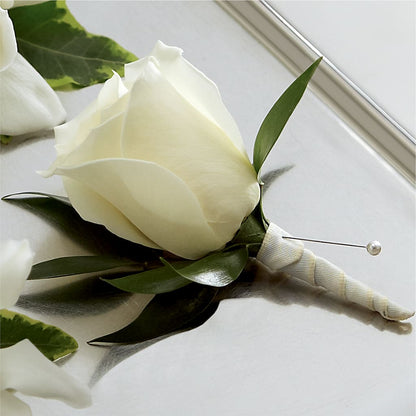 White Rose Boutonniere –  My Enchanted Florist, Sandy Spring MD